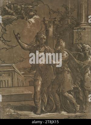 Augusto e la Sibilla Tiburtina, Antonio da Trento, Italia, intorno al 1500 - 1550, intorno al 1529/1530, stampa, scura in legno in due lastre, foglio: 35,2 x 26,7 cm Foto Stock