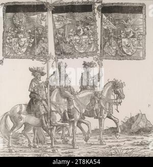 Processione trionfale dell'imperatore Massimiliano i: Bandiera di Gheldria, Lussemburgo e Limburgo, Processione trionfale dell'imperatore Massimiliano i, Albrecht Altdorfer, Germania, 1480 - 1538, 1796, prima edizione 1526, stampa, taglio su legno Foto Stock