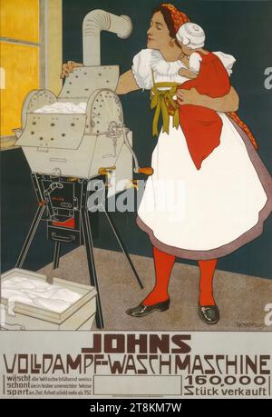 LAVATRICE A VAPORE COMPLETA DI JOHN, Adolf Karpellus, Austria, 1869 - 1919, circa 1910, stampa, litografia a colori, foglio: 640 mm x 455 mm Foto Stock