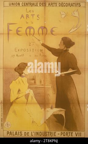 Les ARTS de la FEMME; 2ème EXPOSURE; PALAIS DE l'INDUSTRIE, Adolphe Étienne Moreau-Nélaton, Francia, 1859 - 1927, 1895, stampa, litografia a colori, foglio: 1200 mm x 800 mm Foto Stock