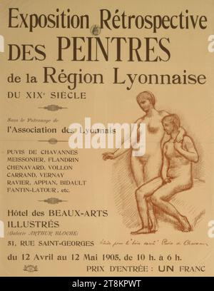 Exposition Rétrospective DES PINTRES de la Région Lyonnaise DU XIXe SIÈCLE; 1905, Pierre Puvis de Chavannes, Lione 1824 - 1898 Parigi, 1905, stampa, litografia a colori, foglio: 820 mm x 610 mm, M.O. Stamp, République Francaise Foto Stock