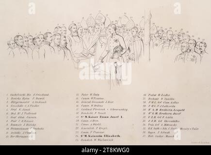 Specchio personale per la lastra: Posa della prima pietra della Chiesa di San Cirillo e Metodio a Karolinenthal a Praga dall'imperatore Francesco Giuseppe i il 10 giugno 1854, 1854, stampa, litografia su carta, foglio: 30,2 x 36,9 cm Foto Stock