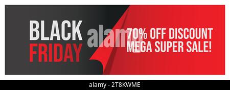 Modello vettore banner per la vendita del Black Friday per il Canale dei social media in nero e rosso. Modello Vector di design banner Super sale Black friday Illustrazione Vettoriale