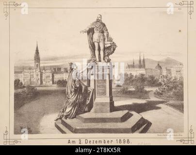 Allegoria con monumento all'imperatore Francesco Giuseppe i d'Austria per il 50° anniversario del suo regno il 2 dicembre 1898, 1898, stampa, litografia su carta, foglio: 25,2 x 36,1 cm, [l.o.] '12.'; [r.o.] '1873.', entrambi sopra l'illustrazione Foto Stock