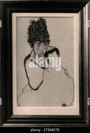 Fotografia di un disegno di Egon Schiele del 1917, Kallir D 1913, raffigurante Adele Harms, dal possesso di Max Wagner, anonimo, Egon Schiele, Tulln 1890 - 1918 Vienna, intorno al 1930, fotografia, fotografia, 13,8 x 8, 8 cm, Austria Foto Stock