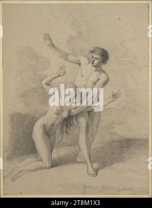 Espulsione dal Paradiso, Joseph Hauber (Geratsried vicino Immenstadt 1766 - 1834 Monaco di Baviera), 1813, disegno, gesso nero, aumentato con gesso bianco, su carta grigio chiaro, 59,2 x 45 cm, nessun francobollo da collezione Duca Alberto di Sassonia-Teschen Foto Stock