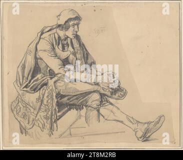 Figura maschile, Hanuš Johann Peter Paul Schwaiger (Jindřichův Hradec (Neuhaus, Boemia meridionale) 1854 - 1912 Praga), 1881, disegno, matita, secondo Cahier: 17,7 x 21,5 cm Foto Stock