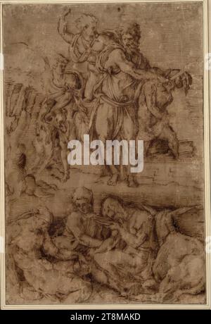 Il sacrificio di Isacco, Baccio Bandinelli (Firenze 1493 - 1560 Firenze), disegno, penna marrone su carta marrone, 42,5 x 28 cm, l.l. duca Alberto di Sassonia-Teschen Foto Stock