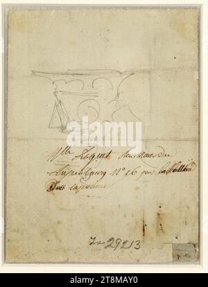 Disegno a matita indistinta, Martin Drolling (Oberbergheim 1752 - 1817 Parigi), intorno al 1810, disegno, matita, 191 x 145 mm, M. iscrizione scritta a mano con penna in marrone: "Mlle Leguet rue neuve du, Luxembourg No 16 pres le Boulevard, des capucines"; mu "Inv 29213", matita; recto: su un pezzo di carta inserito e rinforzato (2 x 3 cm) con un'altra mano con pennello in marrone 'Daguerre Foto Stock