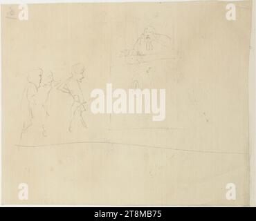 Caricatura, bozzetto Danhauser Josef; 9 pagine impaginate, Josef Danhauser (Vienna 1805 - 1845 Vienna), circa 1844, disegno, matita, foglio: 10 cm x 13,2 cm Foto Stock