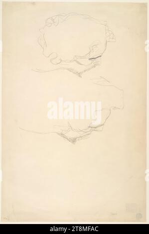 Due teste maschili in profilo perduto (studi per "il bacio"), Gustav Klimt (Vienna 1862 - 1918 Vienna), 1907-1908, disegno, matita, foglio: 56 x 37 cm, verso: Francobollo della collezione Zimpel, francobollo da collezione: verso estate francobollo Collezione Zimpel Foto Stock