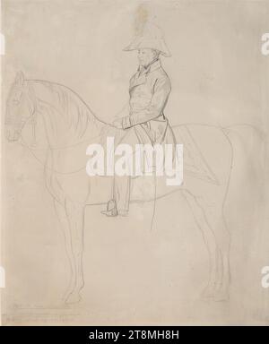 Bozza per il ritratto del feldmaresciallo Joseph Conte Radetzky a cavallo, Albrecht Adam (Nördlingen 1786 - 1862 Monaco di Baviera), 1848, disegno, matita, 362 x 297 mm, verso (secondo cah.?): 'Feldmaresciallo Conte Radetzky disegno originale di Albrecht Adam. Dalla tenuta: Asta di 1863 <, la collezione Albr. Adam in Munich> 8 apr. CAN., No. 2187' (pen in Foto Stock