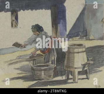 Washerwoman, Hanuš Johann Peter Paul Schwaiger (Jindřichův Hradec (Neuhaus, Boemia meridionale) 1854 - 1912 Praga), 1894, disegno, acquerello, matita, secondo Cahier: 14,3 x 12,2 cm Foto Stock