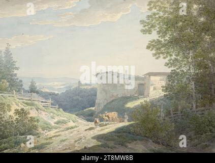 Vista di Fürstenstein con vista di Englburg e Saldenburg, Max Joseph Wagenbauer (Öxing vicino a Grafing, alta Baviera 1774 - 1829 Monaco di Baviera), 1804-05, disegno, penna e inchiostro grigio, acquerello, 25,2 x 35,6 cm, nessun timbro da collezione Duca Alberto di Sassonia-Teschen Foto Stock