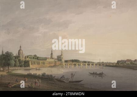 Dresda alla luce della sera, vista dalla riva sinistra orientale dell'Elba, anonima, 1788-1814, disegno, acquerello, tracce di penna e inchiostro grigio-nero, 24,5 x 37,1 cm, l.l. duca Alberto di Sassonia-Teschen Foto Stock