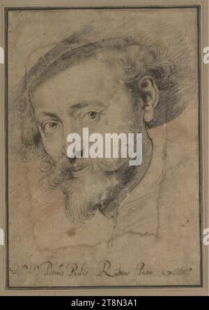 Dopo un autoritratto di Peter Paul Rubens, anonimo, dopo il 1630, disegno, gesso nero, penna marrone, gesso rosso, su carta colorata grigio-marrone, 28,2 x 19,6 cm, l.l. Duke Albert di Saxe-Teschen e 'Do. D Peter. Paul. Rubens. Pictor Excelens. (per mano di qualcun altro Foto Stock