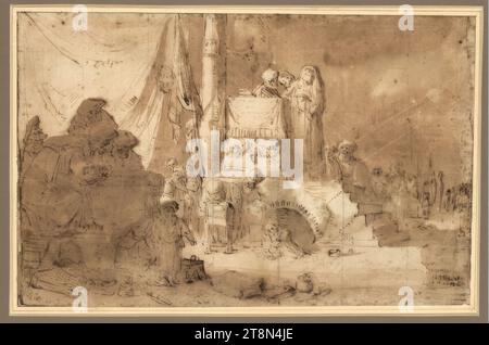 Scena della scuola ebraica, Thomas Wyck (Beverwijk 1616/24 - 1677 Haarlem), disegno, penna e inchiostro in marrone, lavaggio marrone, tracce di matita di grafite; mezzitoni con gesso nero, 18,4 x 28,4 cm Foto Stock