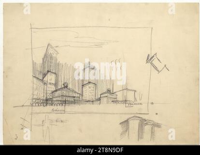 Sviluppo dei terreni orticoli, Vienna I., Parkring, bozza in oblique view, 1917, disegno architettonico, carta da disegno; matita, 28,3 x 39 cm Foto Stock