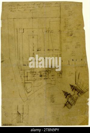 Sviluppo dei terreni di Modena, Vienna III., Salesianergasse/Strohgasse/Reisnerstrasse/Beatrixgasse, planimetria, vista prospettica, calcoli, 1922, disegno architettonico, carta trasparente; matita, 470x335 mm Foto Stock