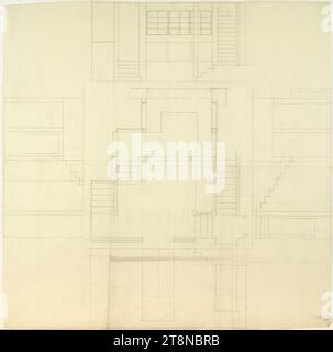 Casa di Hans e Anny Moller, Vienna XVIII, Starkfriedgasse 19, planimetrie e contorni delle rampe di scale, 1927, disegno architettonico, carta trasparente; matita, 680x680mm Foto Stock