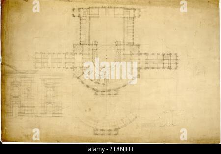 Vienna i, Burgtheater, piano terra e elevazione, Carl von Hasenauer (Vienna 1833 - 1894 Vienna), seconda metà del XIX secolo, pianta, matita Foto Stock