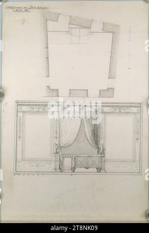 Laxenburg, Altes Schloß, 2° piano, camera da letto, piano terra, vista ortogonale e dettaglio del profilo, indefinito, disegno architettonico, carta; disegno a matita; matita, 64,7 x 42 cm Foto Stock