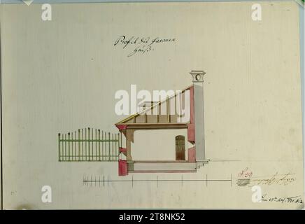 Vienna, Palazzo Schönbrunn, piccolo giardino dei fagiani, casa dei fagiani, sezione, indeterminato, 1771, disegno architettonico, carta; disegno a penna; penna nera (rossa e marrone), lavaggio multicolore, 26 x 38 cm Foto Stock