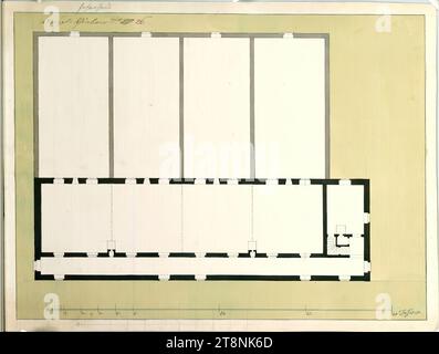 Vienna, Palazzo Schönbrunn, piccolo giardino di fagiani, recinzione, piano terra, indeterminato, 1750, disegno architettonico, carta; disegno in grafite; penna rossa e marrone, lavaggio multicolore, 34 x 45,2 cm Foto Stock