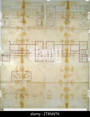 Vienna II, Obere Augartenstraße, ospedale pediatrico, planimetria e planimetrie, Carl von Hasenauer (Vienna 1833 - 1894 Vienna), 1870, planimetria, inchiostro e penna su carta Foto Stock