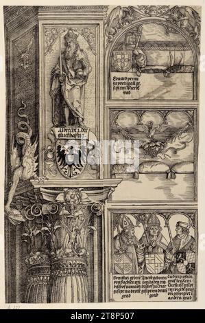 Alberto II il fortunato, principi (l'Arco d'Onore dell'Imperatore Massimiliano i, due colonne libere a sinistra, D', e' 1, 7-9), l'Arco d'Onore dell'Imperatore Massimiliano i, Albrecht Dürer (Norimberga 1471 - 1528 Norimberga), Hans Springinklee (Norimberga 1490/95 - circa 1540 Norimberga), 1515, stampa, woodcut Foto Stock