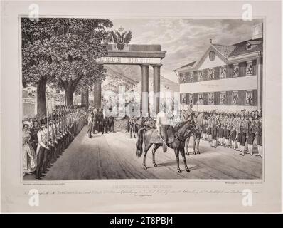 Arrivo della coppia imperiale Ferdinando i e Maria Anna d'Austria a Innsbruck il 9 agosto 1838 (1838), stampa, litografia su carta, foglio: 41,2 x 51,1 cm Foto Stock