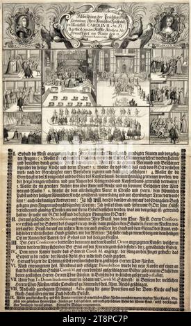 Incoronazione di Carlo VII come Sacro Romano Imperatore il 12 febbraio 1742 a Francoforte sul meno, 1742, stampa, incisione su carta, foglio: 29,3 x 37,8 cm Foto Stock