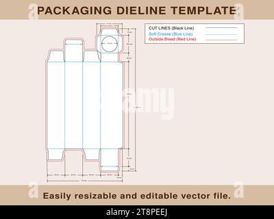 File vettoriale modificabile modello dieline sottile della scatola del tubo cosmetico. Illustrazione Vettoriale