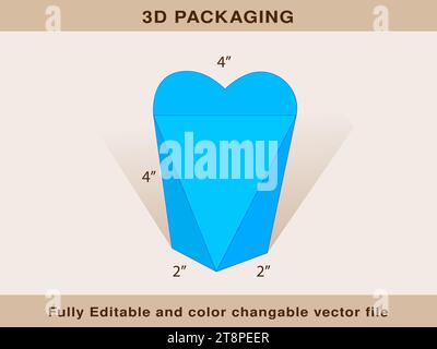 Scatola a forma di cuore, confezione regalo, scatola di conservazione Dieline Template file vettoriale modificabile. Illustrazione Vettoriale