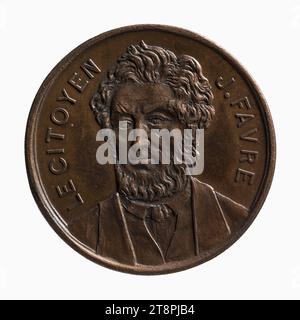 Omaggio dei parigini a Jules Favre per la sua devozione alla Repubblica, XIX secolo, XIX secolo, Numismatic, Medal, rame, dimensioni - pezzo: diametro: 2,8 cm, peso (tipo dimensione): 8,93 g. Foto Stock