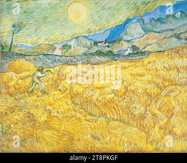 Vincent van Gogh - campo di grano dietro l'ospedale Saint-Paul con un mietitore Foto Stock
