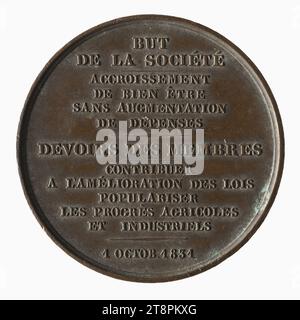 Medaglia di incoraggiamento della società nazionale per l'emancipazione intellettuale, 1 ottobre 1851, nel 1851, Numismatic, medaglia, bronzo, dimensioni - pezzo: diametro: 3,4 cm, peso (tipo dimensione): 16,07 g. Foto Stock