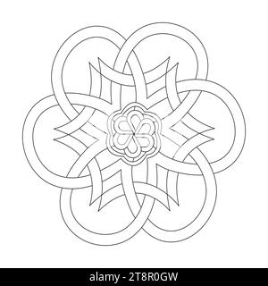 Pagina del libro da colorare per arti digitali Celtic mandala per l'interno del libro KDP. Petali pacifici, capacità di rilassarsi, esperienze cerebrali, paradiso armonioso, pace Illustrazione Vettoriale