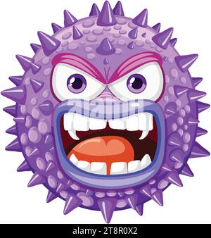 Un personaggio cartoni animati eccentrico e minaccioso con batteri spiky e virus Illustrazione Vettoriale