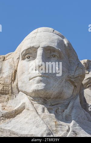 Primo piano di George Washington sul Monte Rushmore, situato vicino a Keystone, South Dakota Foto Stock