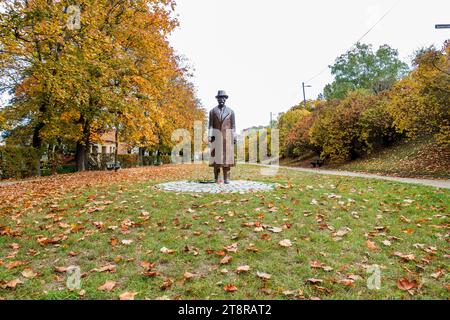 Statua del primo presidente cecoslovacco Tomas Garrigue Masaryk nella Tyrsovy Sady di Trebic, regione Vysocina, Repubblica Ceca, il 21 ottobre 2023. (CTK Foto Stock