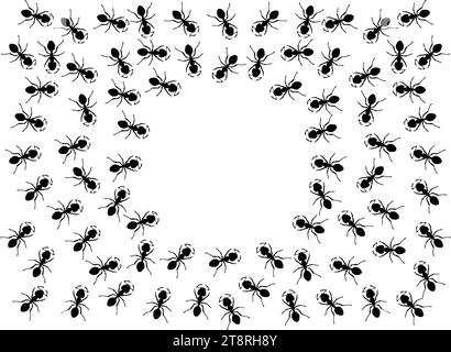 Insetti insetti formiche Insect banner pismire emmet icone vettoriali segni divertenti Una linea di lavoratori formiche che marciano per la ricerca banner silhouette lo Illustrazione Vettoriale