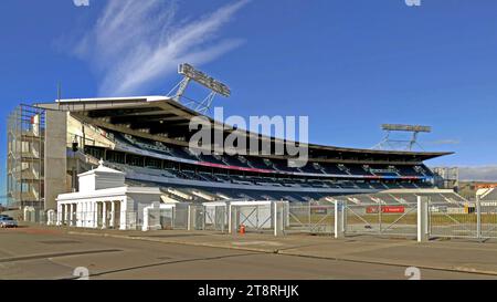 Lancaster Park, Christchurch, New Zealand NZ, Lancaster Park, ribattezzato Jade Stadium e ora noto come AMI Stadium è uno stadio sportivo situato a Waltham, un sobborgo di Christchurch, nuova Zelanda. Lo stadio è attualmente chiuso a causa dei danni subiti dal terremoto di Christchurch del febbraio 2011 Foto Stock