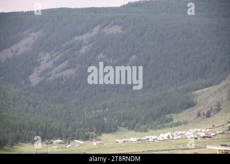 Ulan Bator dal Memoriale russo della seconda guerra mondiale di Zaisan, Comunità Ger a sud, Ulan Bator, Mongolia Foto Stock