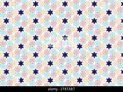 Motivo semplice astratto vettoriale geometrico senza cuciture con trama a stella e poligono su sfondo bianco. Illustrazione Vettoriale