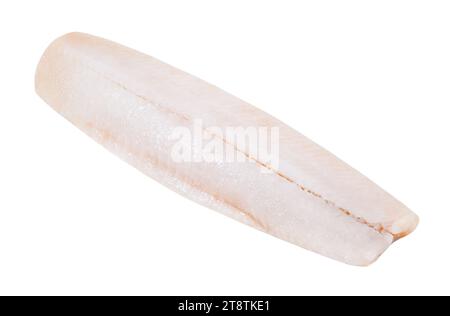 Filetto di aringa sbucciato, intero, primo piano, fonte di omega 3, isolato su sfondo bianco con tracciato di ritaglio, parte interna Foto Stock