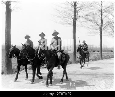 Alcuni ufficiali neozelandesi a cavallo, alcuni ufficiali neozelandesi a cavallo lungo una strada il 15 maggio 1917. Il colonnello Standish è più vicino alla telecamera. Foto scattata nel 1917 Foto Stock