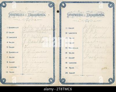 Ball to H. R. H. Duke of Edinburgh, Wellington, nuova Zelanda, aprile 1869. Programma l'elenco delle danze. 1869, elenca 20 danze, tra cui valzer, galoppi, lancieri, quadriglie. Ha un bordo inciso di corda nautica Foto Stock