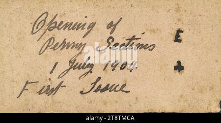 Wellington, New Zealand Corporation Tramways: A No. 7722. Wellington, New Zealand Corporation Horse Tramways. Capolinea te Aro per la stazione ferroviaria di Gov.. 1d. Stampante Lankshear. Apertura delle sezioni penny, 1o luglio 1904. Primo numero, un biglietto da un centesimo con due clip. Il testo recita: "Per favore distruggi questo biglietto uscendo dall'auto"; "non trasferibile Foto Stock