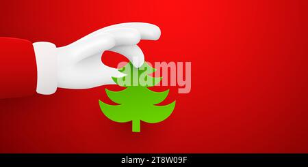 La mano di Babbo Natale regge l'albero di Natale di carta. Illustrazione vettoriale Illustrazione Vettoriale